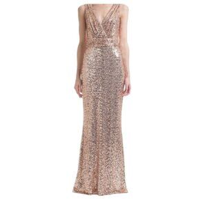 Belle Badgley Mischka Rose Gold Sequin Formal Evening Gown
